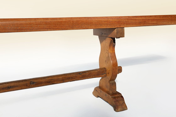 Image 1 of Extra lange massief iepenhouten kloosterbank, Frankrijk ca. 1850