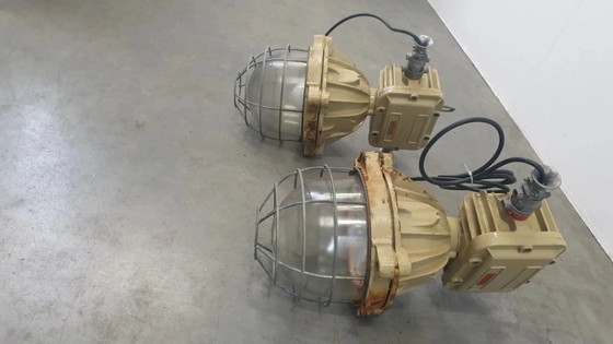 Image 1 of 2 lampes industrielles XL style cage, lampe d'usine, lampe de bunker, style vintage rétro