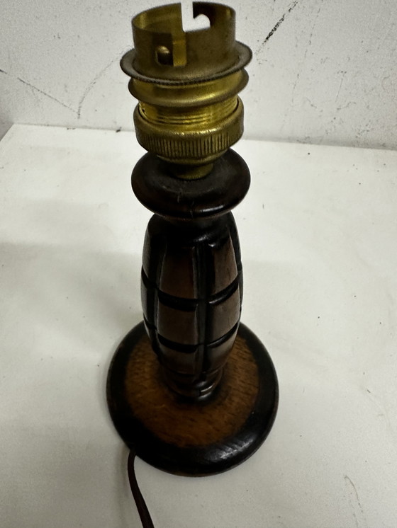 Image 1 of Vintage Carved Wood Lamp Stand Attributed To Charles Dudouyt H 20 Cm