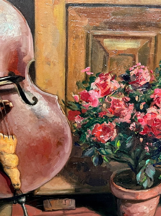 Painting signed “Monk playing the cello”. – Paintings & Drawings, Canvas (photo 4 of 7)