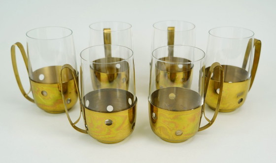 Image 1 of elegante set di ciotole PUNCH di metà secolo con 6 bicchieri e centrotavola, anni '50