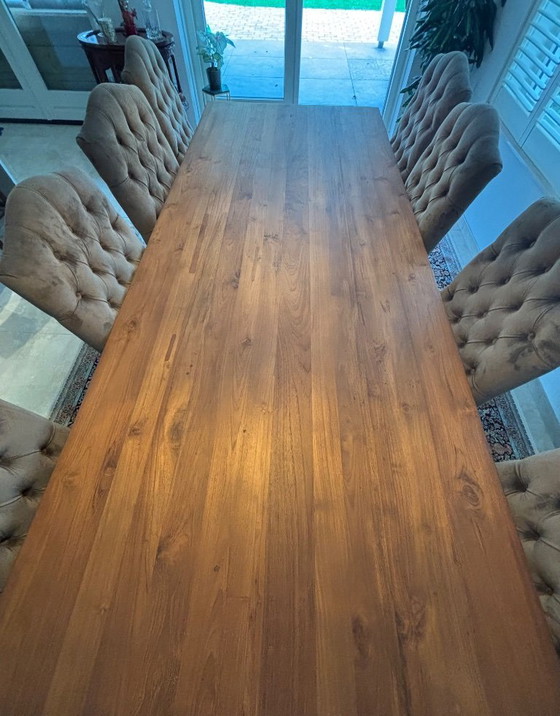 Image 1 of Prachtig Handgemaakte kloostertafel met 8 handgemaakte stoelen 