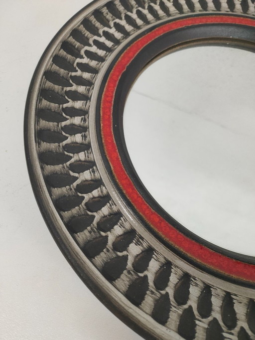 Rare miroir suspendu vintage en céramique des années 1970 (style sgraffito)