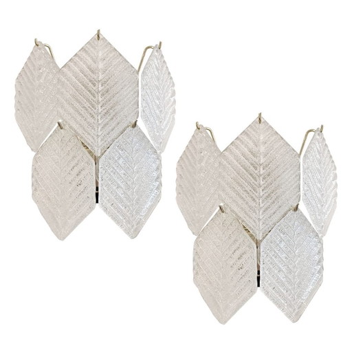 Murano Glass Wall Lamp with Hexagonal Leafs, Italy, 1960s, Set of 2