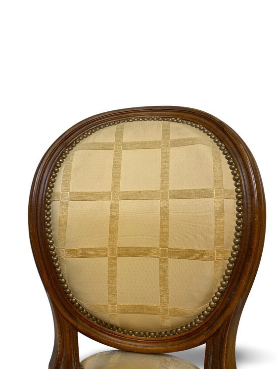 Image 1 of 2x Louis XVI medallion chairs - XIXth century - Cream/honey color