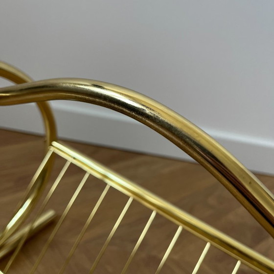 Image 1 of Gold Mid Century Magazine Rack: 70s Vintage Newspaper Holder