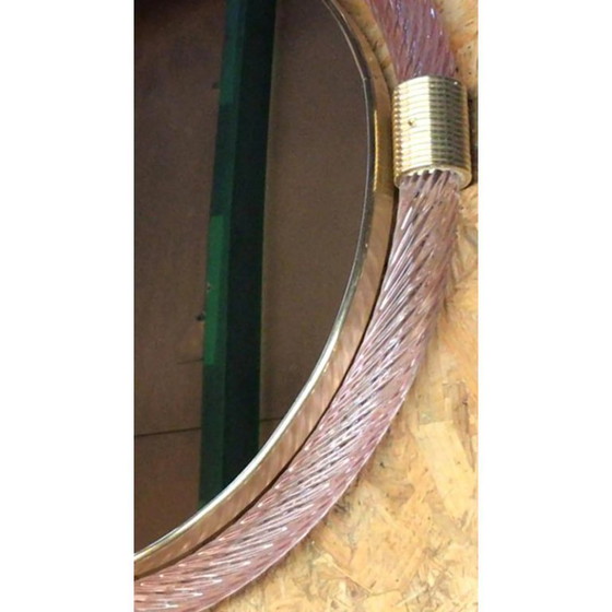 Image 1 of Ronde Torchon-Torciglione Murano glazen spiegel in barokke stijl uit het midden van de eeuw