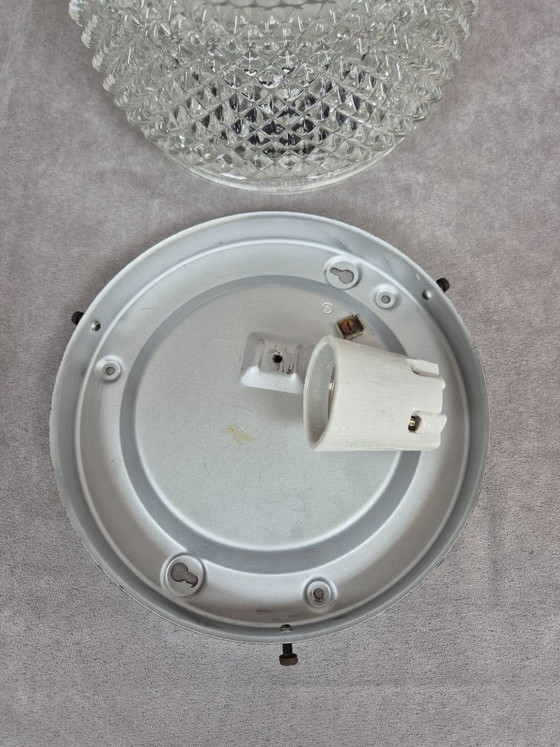 Image 1 of Vintage Mid-Century Pressed Glass Flush Mount Ceiling Light E27 19.5cm Retro Lamp