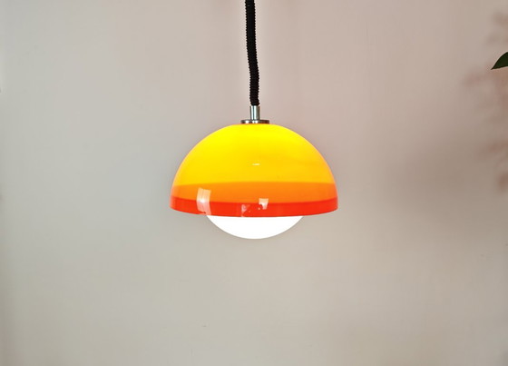 Suspension orange et blanche, Métal, Verre, Mid Century Modern (photo 10 sur 11)