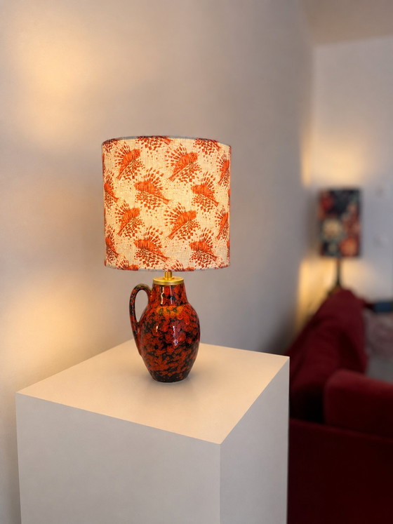 Image 1 of Small cordless table lamp made from Scheurich vase with dragonfish shade