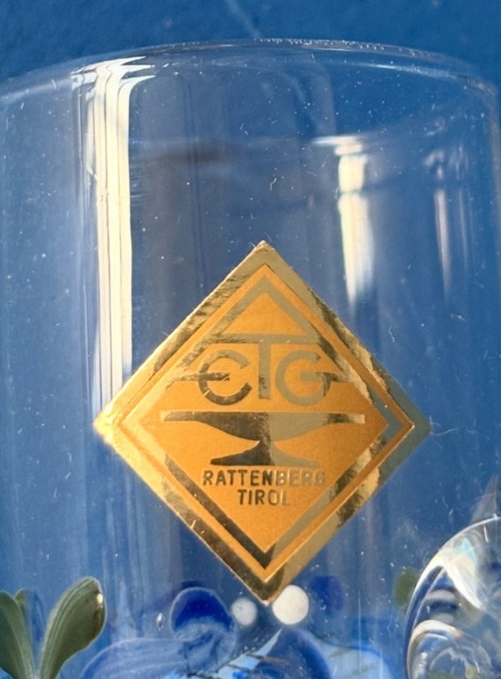 Image 1 of Unique hand-painted crystal carafe with 4 glasses, vintage