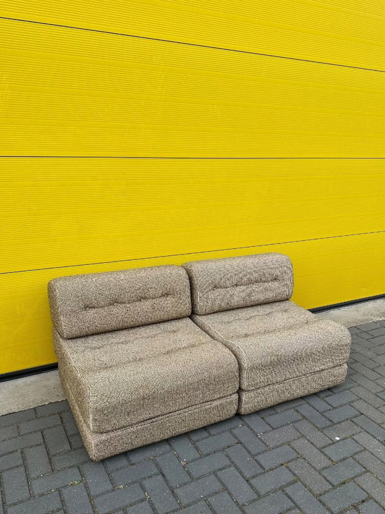 Image 1 of Vintage modular sofa / sofa bed - beige-brown woven fabric