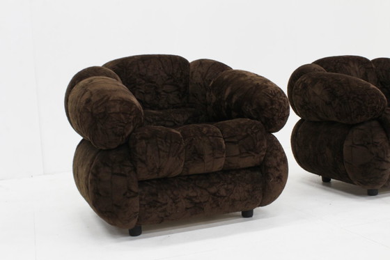 Image 1 of Set vintage italiaanse fauteuils bruin velvet jaren 70 