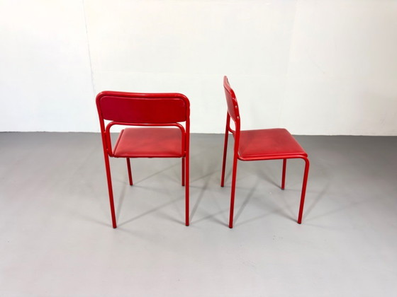 Image 1 of 8 x Vintage Bauhaus Design Chairs Retro Red