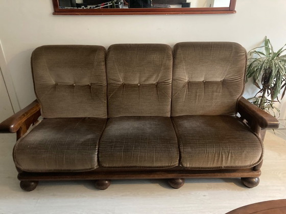 Canapé et fauteuil antiques – Coins salon, Textile, Bois (photo 8 of 8)