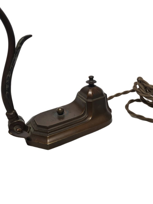 Art Nouveau Duitse pianolamp van glas en tin, jaren 1900 – bureaulampen, Metal (photo 2 of 9)