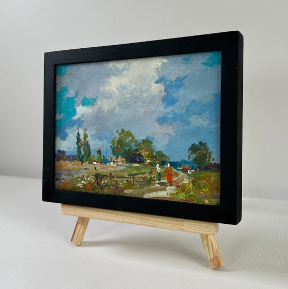 Image 1 of Original Oil Painting: Summer Field Landscape "Past the Outer Houses"