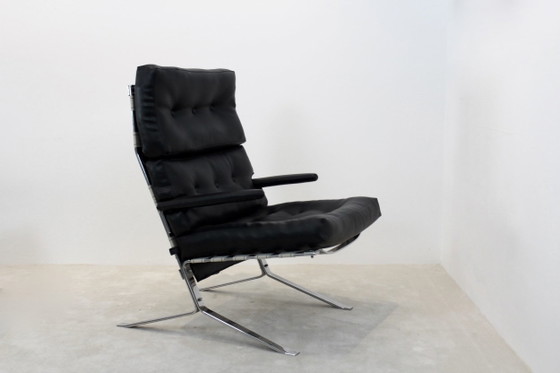 Mid Century High-Back Lounge Chair in Chrome, Mourgue, Adjustable recliner chair, polished steel, Black (photo 7 of 7)
