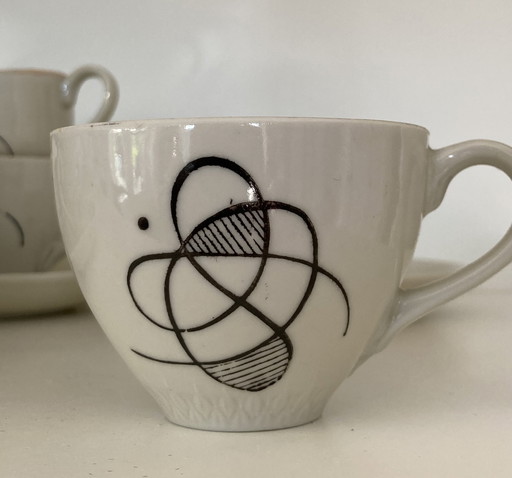 Vintage mid-century 12 delig porseleinen theeservies