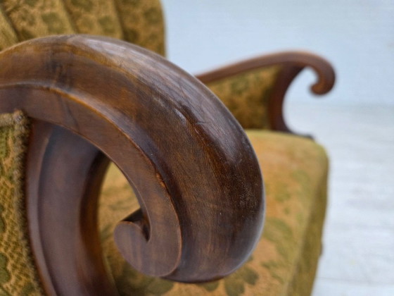 Image 1 of Poltrona danese degli anni '50, mobili in lana, legno di quercia intagliato a mano.