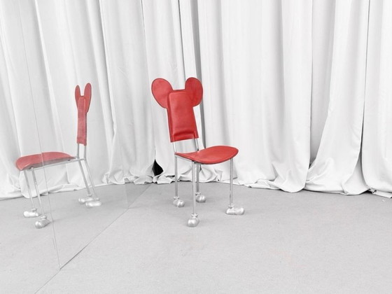 1/1 Javier Mariscal Akaba Garriris Chair Red Leather 1987 – Chairs and lounge chairs, Metal (photo 3 of 10)