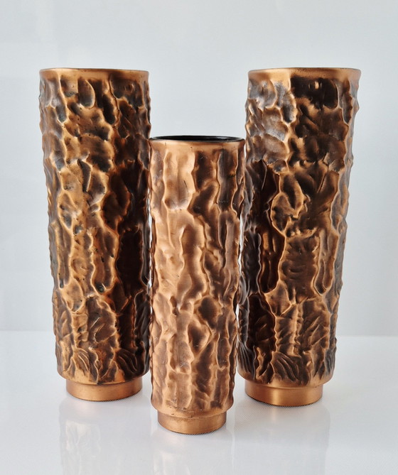 1970 Trio Brutalist Copper Vase, 3 pieces, large & rare (photo 3 of 7)