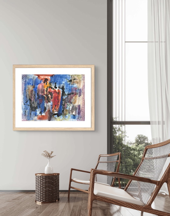 Image 1 of Prachtig abstract schilderij uit 1975 - René Mels, groot Belgisch kunstenaar - Ingelijst