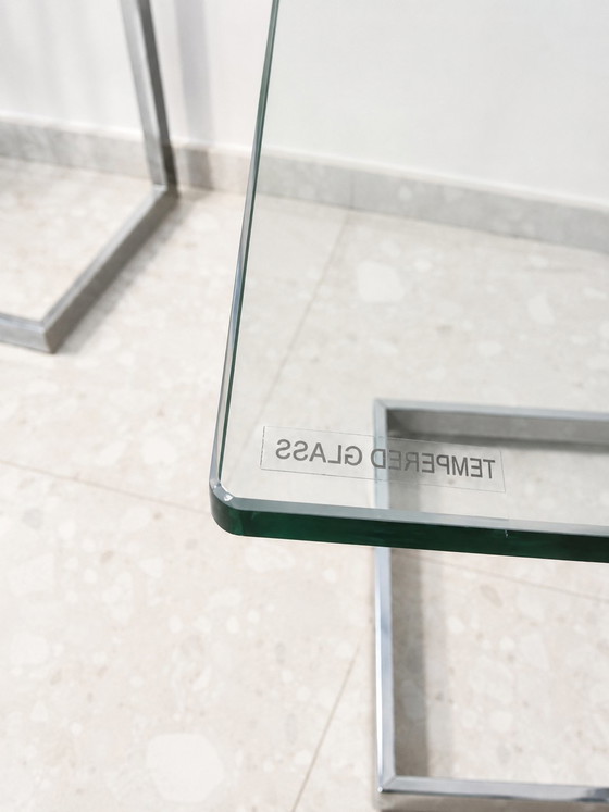 GEBRA Ronald Schmitt „Level 45“ – Space Age / Postmodern Design-Beistelltisch – Beistelltische, Chrome, Glass (photo 6 of 7)