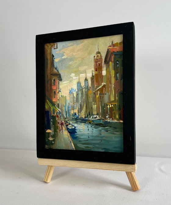 Image 1 of Original Oil Painting City River Landscape Reflection of Venice