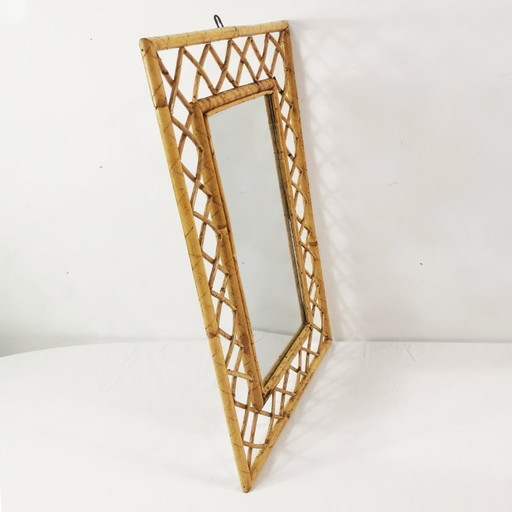 Specchio da parete in bambù e rattan, stile metà secolo, Italia, anni '60