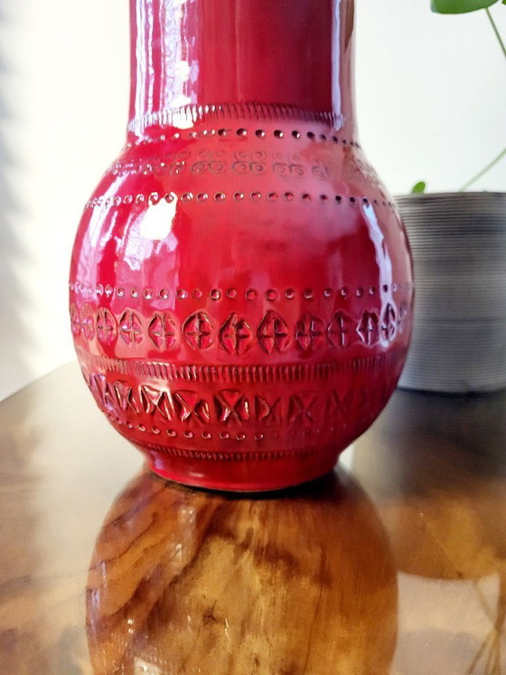 Image 1 of Vaso Bitossi, ceramica smaltata rossa, decoro Riminini, Aldo Londi, anni '60 in Italia