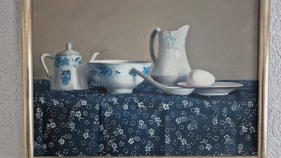 Image 1 of Original oil painting / still life by Yin Yong Chun – Asian porcelain