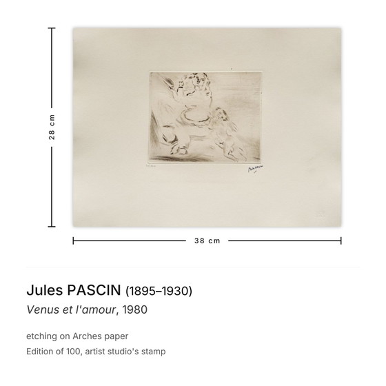 Image 1 of Jules PASCIN Venus y el amor, grabado, 1980