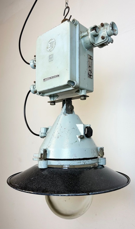 Image 1 of Grey Cast Aluminium Explosion Proof Lamp with Enameled Shade, 1970s