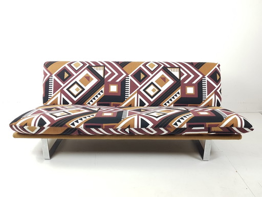 Vintage Artifort Kho Liang Three-seater Sofa Ochre Graphic – 3 5 zitsbanken, Metal, Polyester