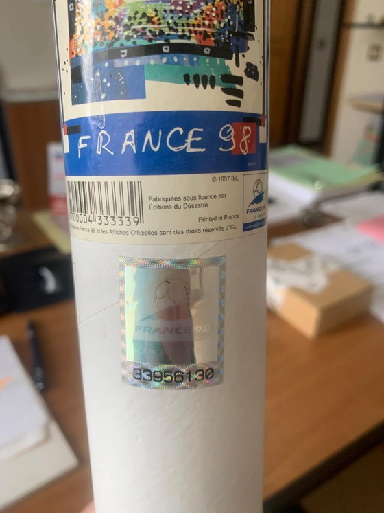 Image 1 of Affiche officielle de la Coupe du Monde France 98 - Nathalie Le Gall - État neuf avec tube d'origine