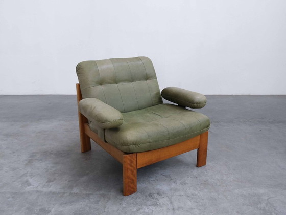 Image 1 of Fauteuil lounge vintage « FJELMAR » en cuir de teck, style milieu du siècle