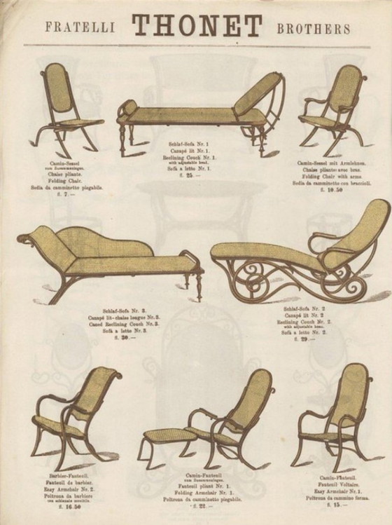 Image 1 of Reclining chaise longue armchair, bent beech wood, signed Thonet, Art Nouveau, 1879 - Austria