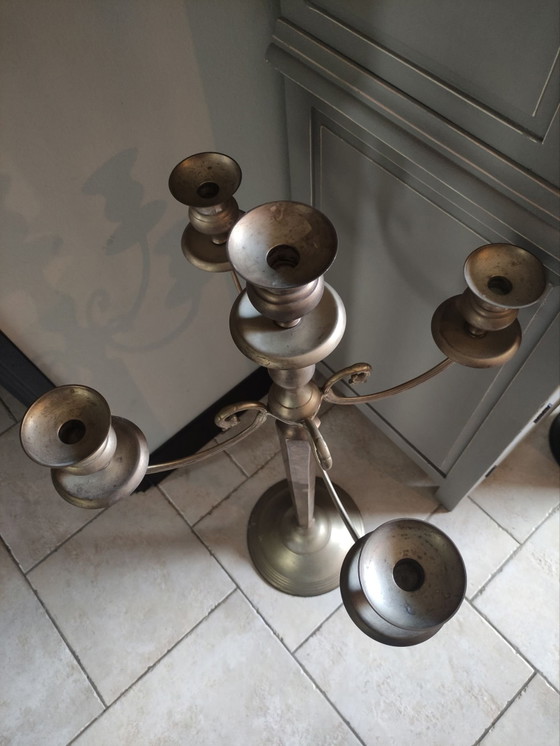 Candelabro da terra pesante (5 braccia), Massiccio (97 cm!), Portacandele, Metallo, Argentato (foto 3 di 5)