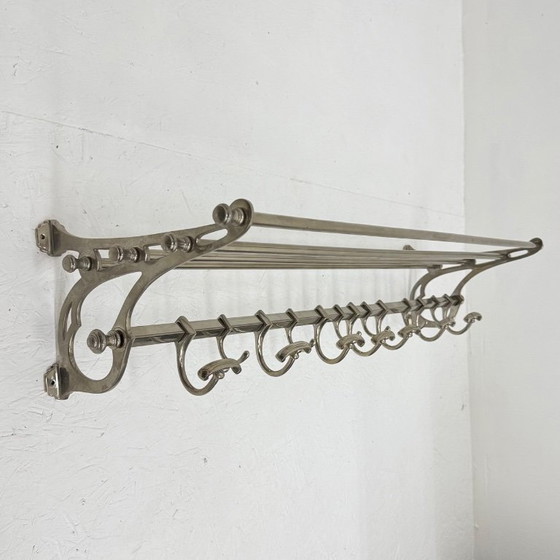Portemanteau en métal avec étagère à chapeaux et crochets, Portemanteaux, Argenté, Art Nouveau (photo 13 sur 15)