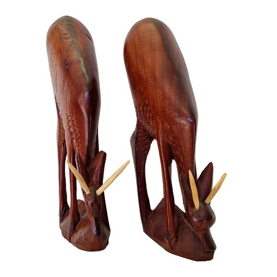 Image 1 of Vintage houten antilopen uit West Afrika