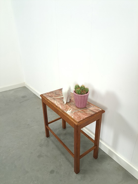 Image 1 of Oude Houten Tafel Met Marmeren Blad