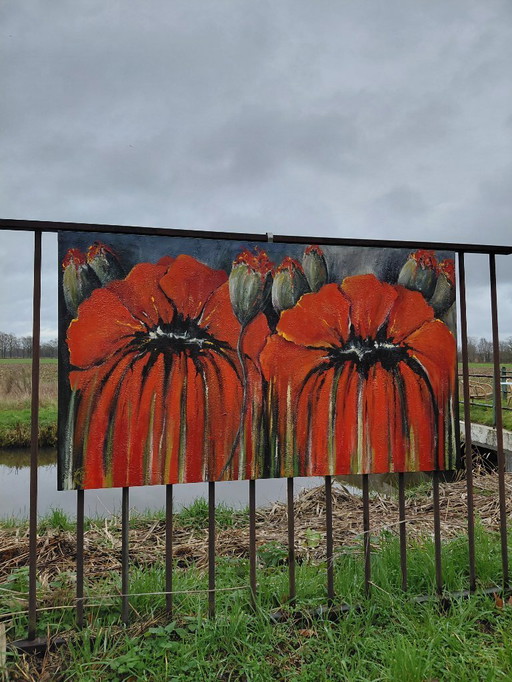 Tableau coloré avec des coquelicots