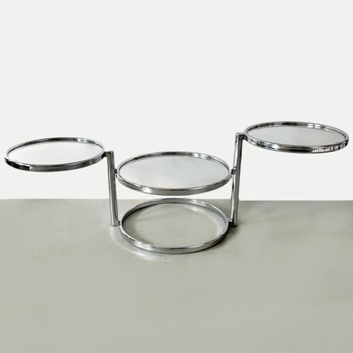 Space age chrome swivel coffee table Milo Baughman style