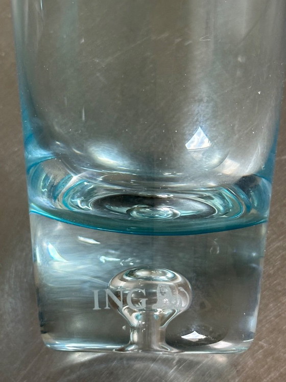 Image 1 of Two carafes and 7 glasses by Krosno Poland, ice-blue art glass