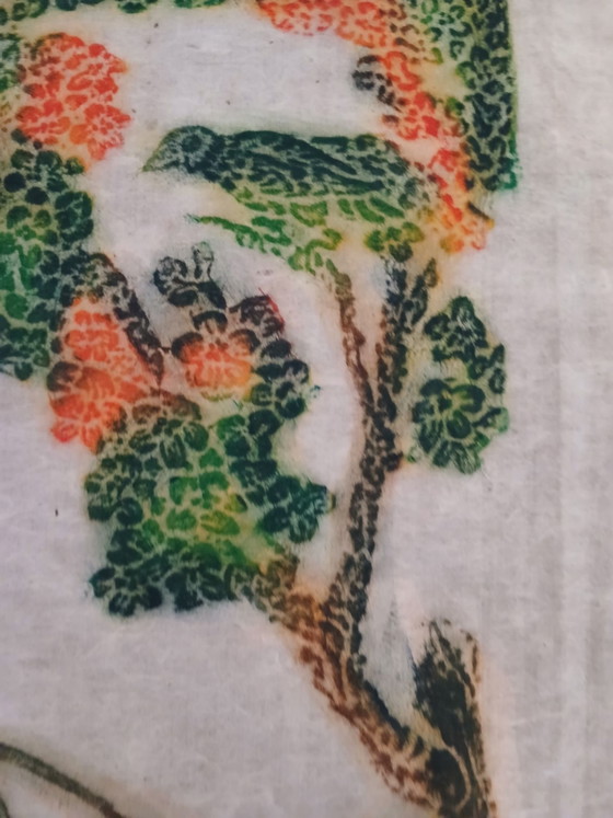 Old large polychrome Thai temple art rubbing on mulberry paper, Art Prints, Wood, Multi Color (photo 7 of 15)