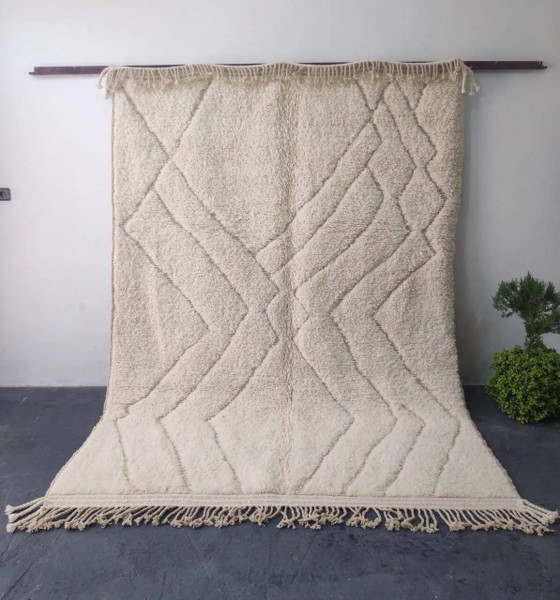 Grande Tappeto Beni Ouarain Ecru, Motivo Chevron Geometrico - 300x200cm – Tappeti, Lana, Cotone (photo 2 of 3)