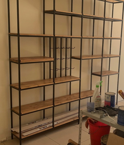 2 Bookcases Shelf in iron/solid oak wood