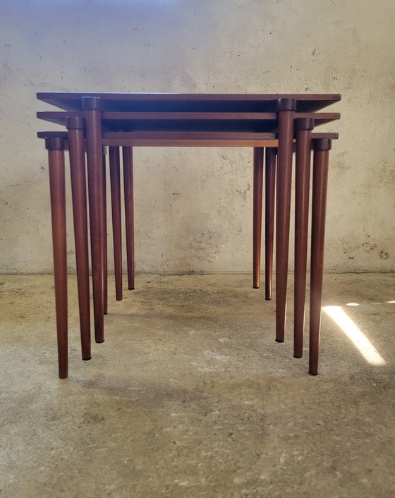Image 1 of Vintage Teak Nesting Table Set Of Opal 1960s