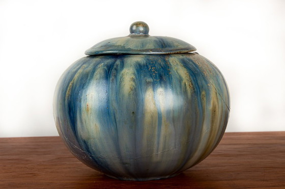 Image 1 of Pot En Grès Émaillé Céramisé De Couleur Bleue, Époque Art-Déco Par Roger Guérin Années 1930
